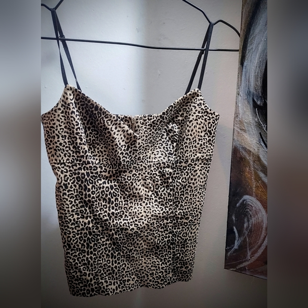 Bebe Leopard Cheetah Print Spaghetti Strap Cami Tank Top Women 4 Brown Black 90s